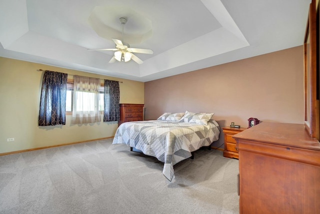 1075 Grand Mesa Ave, New Lenox, IL 60451 - bedroom with a ceiling fan, baseboards, light carpet, and a raised ceiling