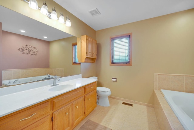 1075 Grand Mesa Ave, New Lenox, IL 60451 - bathroom with a bath, visible vents, baseboards, vanity, and toilet