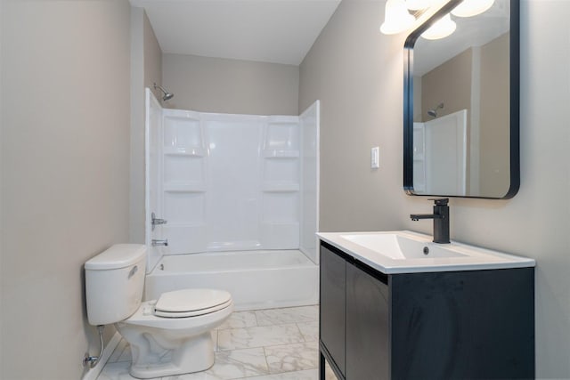 510 E Washington St, Pontiac, IL 61764 - bathroom featuring toilet, shower / bathtub combination, vanity, and marble finish floor
