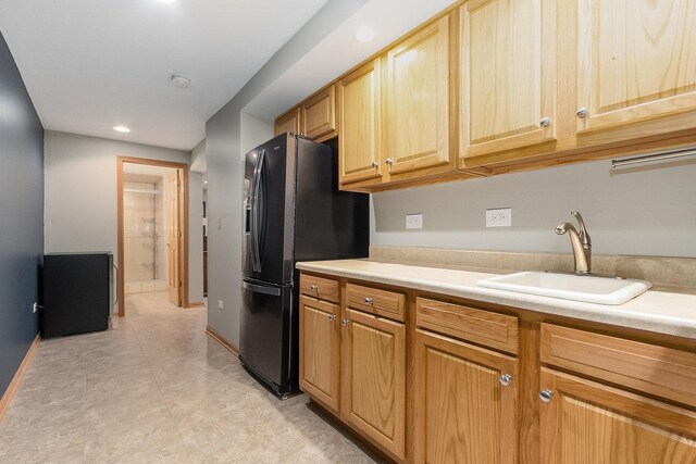 1518 Parkside Dr, Plainfield, IL 60586 - kitchen featuring a sink, recessed lighting, light countertops, baseboards, and fridge with ice dispenser