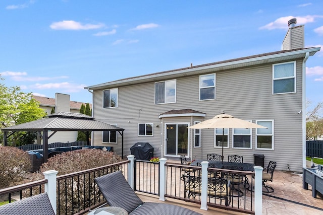 1518 Parkside Dr, Plainfield, IL 60586 - rear view of property with outdoor dining area, a patio, a chimney, and a gazebo