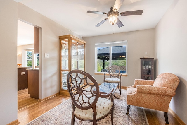 1518 Parkside Dr, Plainfield, IL 60586 - sitting room with a ceiling fan, light wood-style flooring, and baseboards