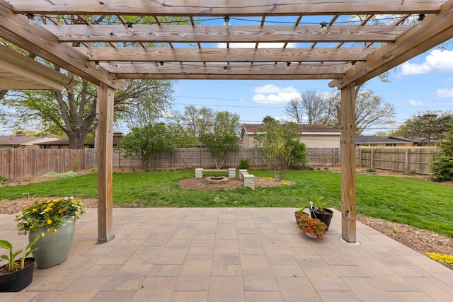 view of patio featuring a pergola and a fenced backyard