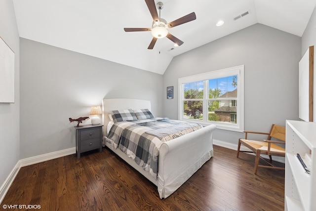 236 W Crescent Ave, Elmhurst, IL 60126 - bedroom with vaulted ceiling, dark wood-type flooring, baseboards, and ceiling fan