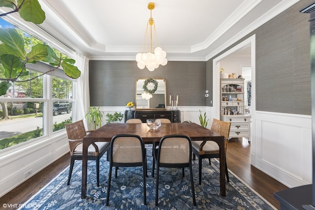 236 W Crescent Ave, Elmhurst, IL 60126 - dining space featuring a chandelier, wood finished floors, wainscoting, and crown molding