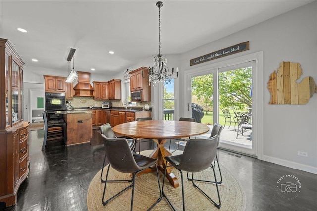 6N372 E Ridgewood Dr, Saint Charles, IL 60175 - dining room with a chandelier, dark wood-style flooring, baseboards, and recessed lighting