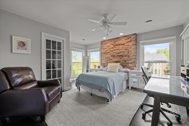 6N372 E Ridgewood Dr, Saint Charles, IL 60175 - bedroom with a desk, multiple windows, ceiling fan, and recessed lighting