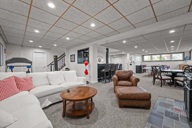 6N372 E Ridgewood Dr, Saint Charles, IL 60175 - living area with carpet floors, recessed lighting, and stairs