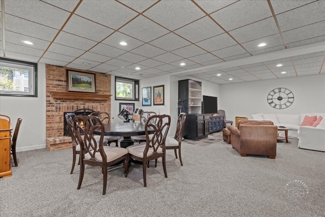 6N372 E Ridgewood Dr, Saint Charles, IL 60175 - dining space with carpet flooring, a fireplace, recessed lighting, and baseboards