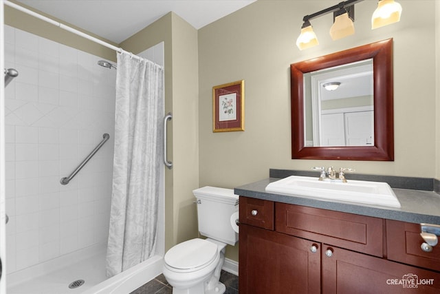 5900G Red Gate Ln, Yorkville, IL 60560 - full bathroom with toilet, a shower stall, vanity, and tile patterned floors