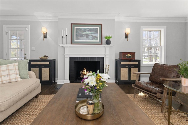 130 Ravine Forest Dr, Lake Bluff, IL 60044 - living room with crown molding, dark wood-style floors, and plenty of natural light