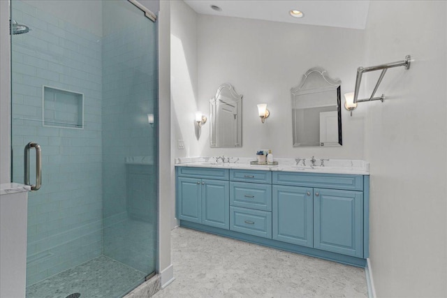 130 Ravine Forest Dr, Lake Bluff, IL 60044 - full bath with a stall shower, a sink, and baseboards