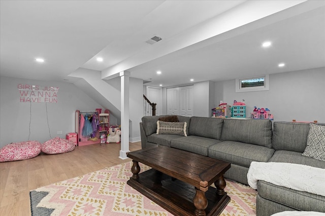 130 Ravine Forest Dr, Lake Bluff, IL 60044 - living room with recessed lighting, stairs, and wood finished floors