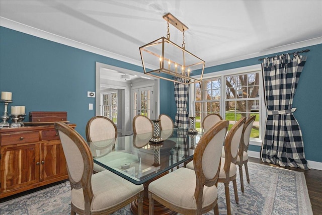 130 Ravine Forest Dr, Lake Bluff, IL 60044 - dining space featuring ornamental molding, wood finished floors, and a chandelier