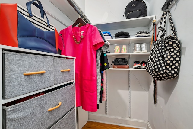 walk in closet featuring wood finished floors