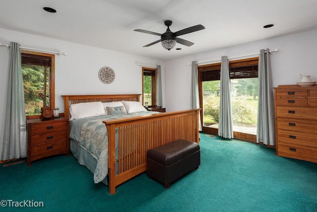 2803 Monterra Dr, Spring Grove, IL 60081 - carpeted bedroom featuring multiple windows, access to exterior, and ceiling fan