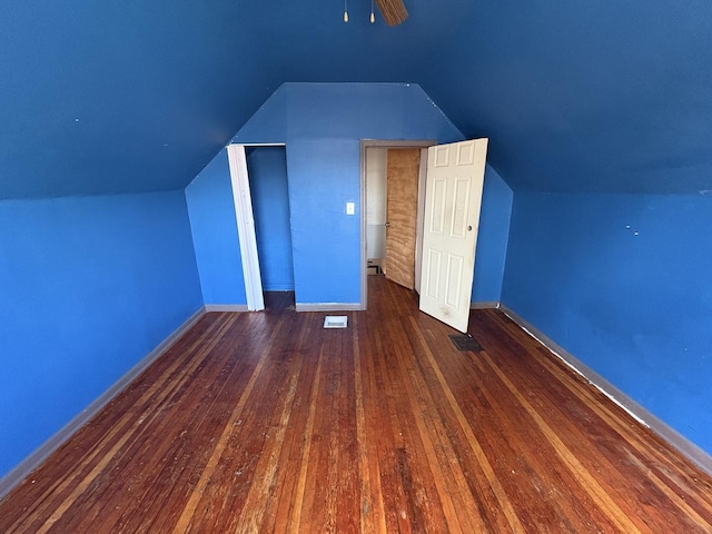 1649 N Latrobe Ave, Chicago, IL 60639 - additional living space featuring ceiling fan, visible vents, hardwood / wood-style flooring, baseboards, and lofted ceiling