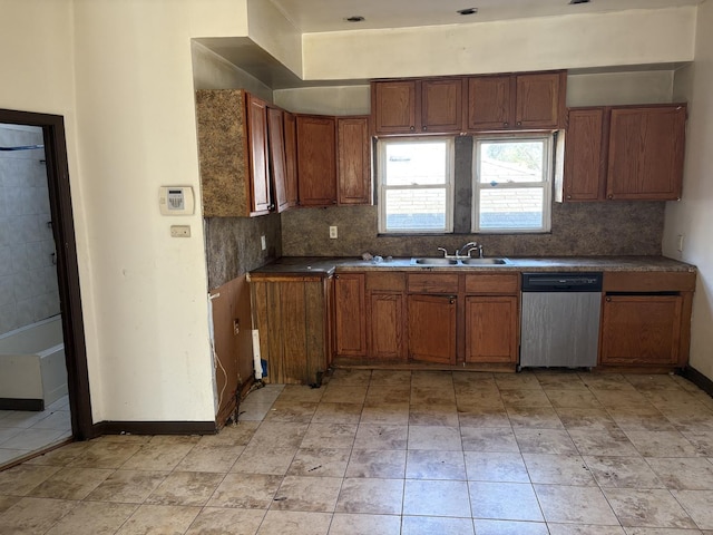 1649 N Latrobe Ave, Chicago, IL 60639 - kitchen with brown cabinetry, decorative backsplash, and dishwasher