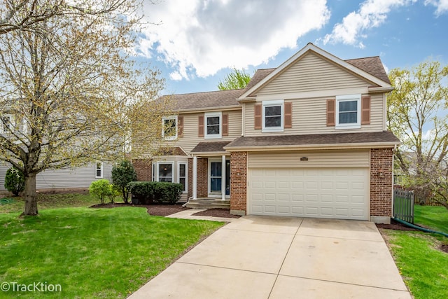 27W137 Chestnut Ln, Winfield, IL 60190 - traditional-style house featuring concrete driveway, brick siding, a front lawn, and a garage