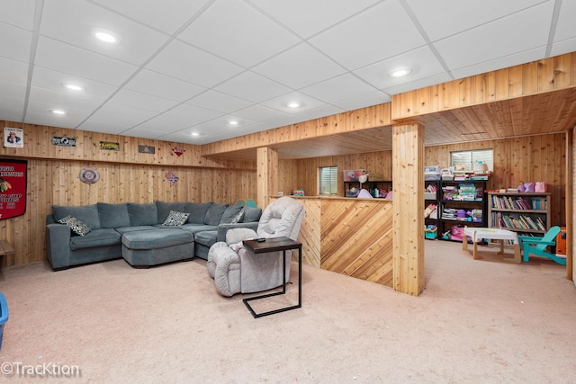 27W137 Chestnut Ln, Winfield, IL 60190 - carpeted living area with recessed lighting and wood walls