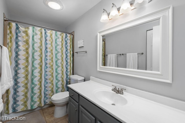 27W137 Chestnut Ln, Winfield, IL 60190 - bathroom featuring vanity, tile patterned floors, a shower with curtain, and toilet