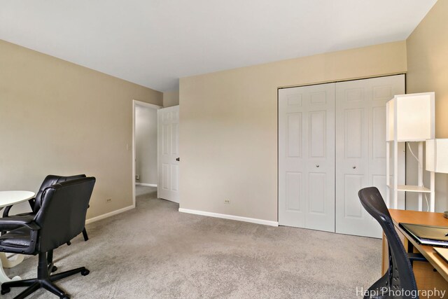 office space featuring carpet flooring and baseboards
