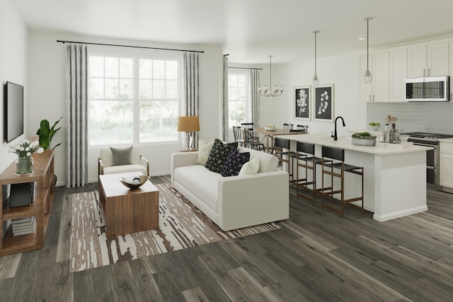 4 Harborside Way, Hawthorn Woods, IL 60047 - living area with dark wood-style floors and a chandelier