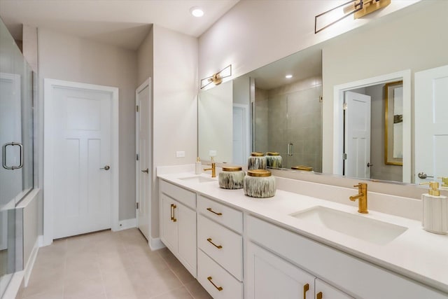 3 Harborside Way, Hawthorn Woods, IL 60047 - bathroom with tile patterned flooring, a sink, a shower stall, and double vanity