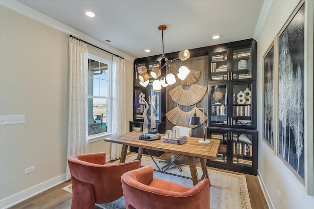 3 Harborside Way, Hawthorn Woods, IL 60047 - office with an inviting chandelier, wood finished floors, recessed lighting, and baseboards