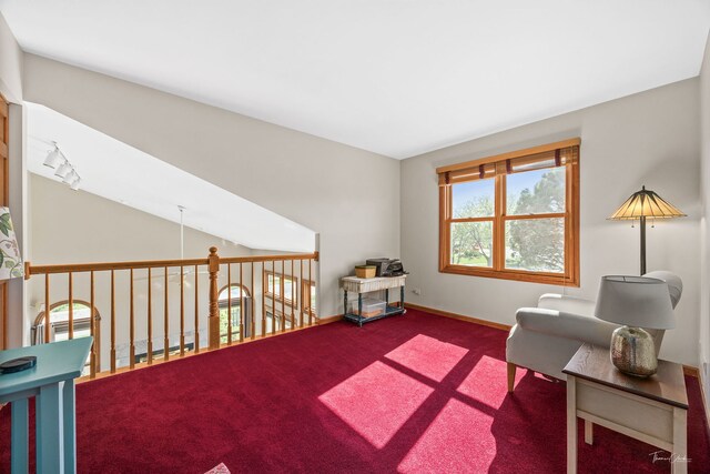 living area with carpet floors and baseboards
