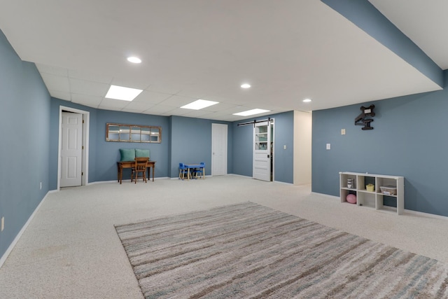 interior space featuring baseboards, carpet, and recessed lighting