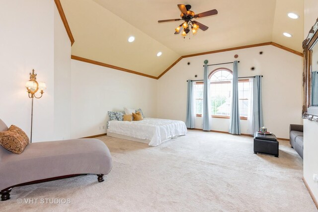38W424 Berquist Dr, Geneva, IL 60134 - carpeted bedroom featuring vaulted ceiling, recessed lighting, baseboards, and ornamental molding