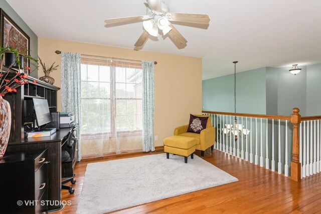 38W424 Berquist Dr, Geneva, IL 60134 - office space with wood finished floors, a chandelier, and ceiling fan