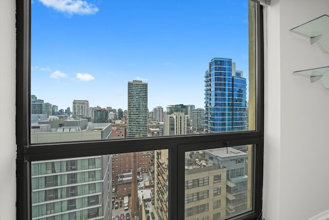 interior space featuring a city view