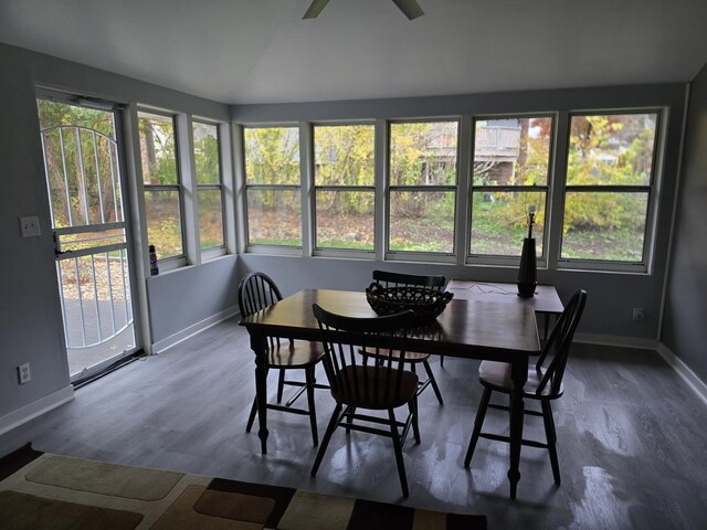 sunroom featuring wood finished floors and baseboards