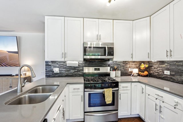 1462 Belle Haven Dr, Grayslake, IL 60030 - kitchen featuring stainless steel appliances, a sink, white cabinetry, and backsplash