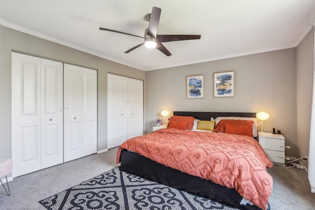 1462 Belle Haven Dr, Grayslake, IL 60030 - bedroom with carpet, multiple closets, crown molding, and ceiling fan