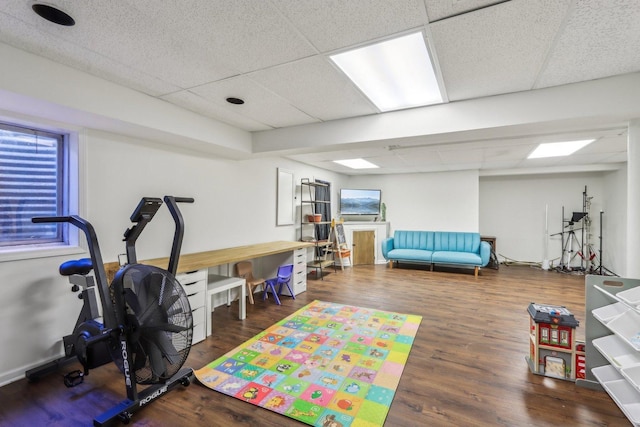 1462 Belle Haven Dr, Grayslake, IL 60030 - exercise room with a drop ceiling and wood finished floors
