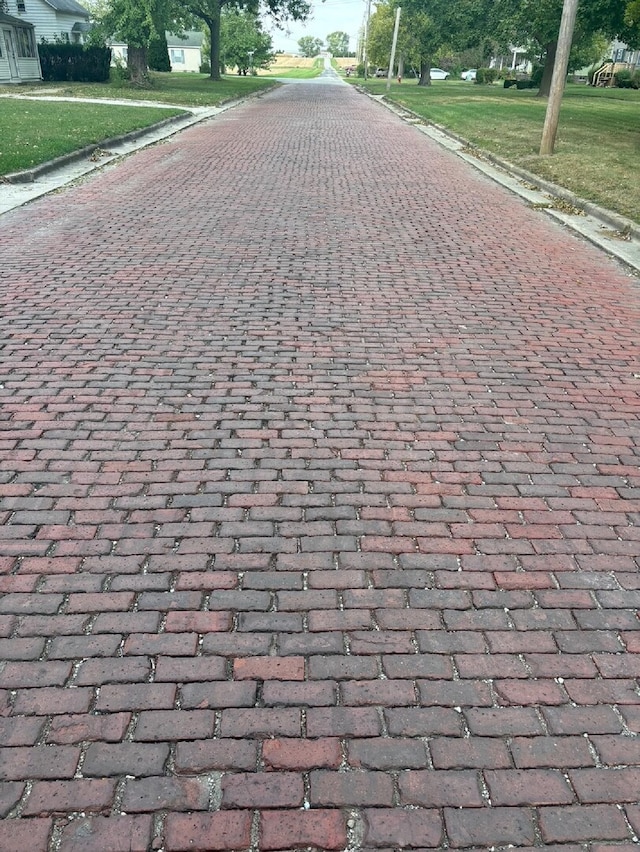 view of street featuring curbs