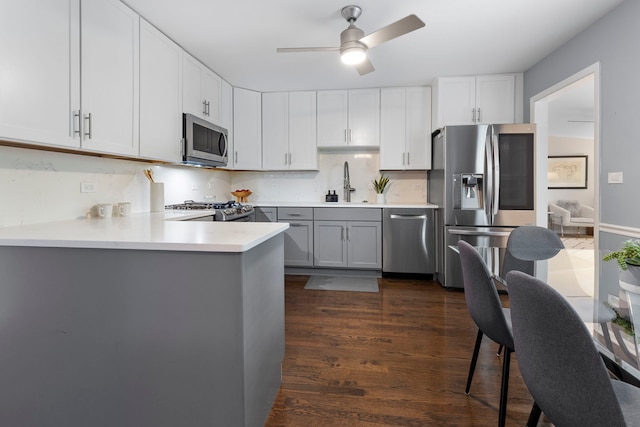 2011 Brentwood Rd, Northbrook, IL 60062 - kitchen featuring stainless steel appliances, a sink, dark wood finished floors, a ceiling fan, and light countertops