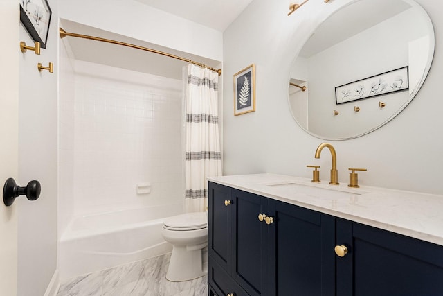 2245 Lakeside Dr, Aurora, IL 60504 - full bath featuring toilet, shower / bath combo, marble finish floor, and vanity
