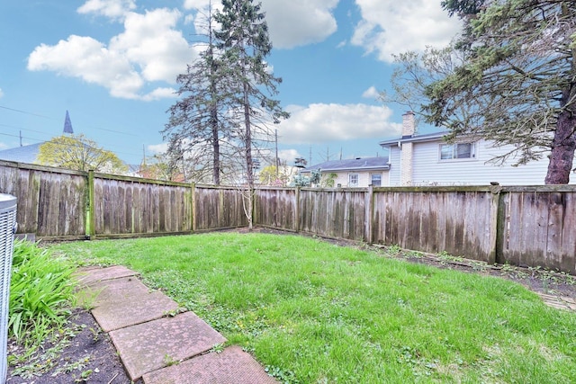 view of yard with a fenced backyard