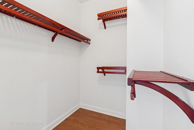 walk in closet with wood finished floors