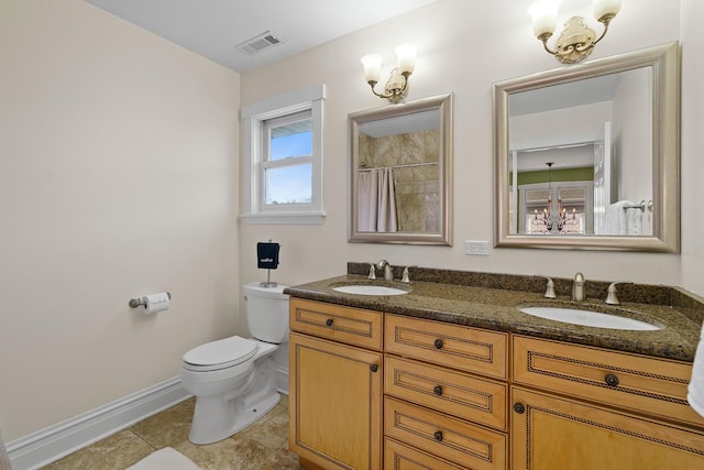 full bathroom with visible vents, toilet, baseboards, and a sink