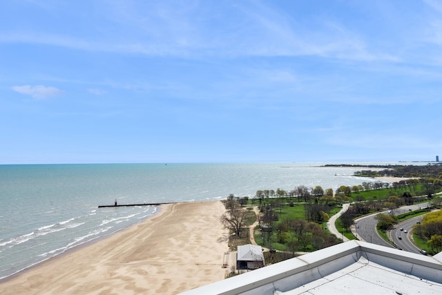 view of water feature with a view of the beach