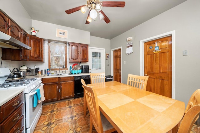 1314 S 59th Ct, Cicero, IL 60804 - kitchen with a sink, extractor fan, black dishwasher, white gas range, and light countertops