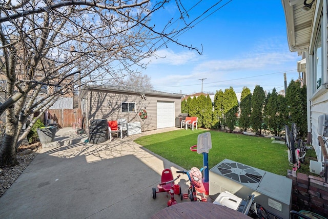 1314 S 59th Ct, Cicero, IL 60804 - view of patio / terrace with an outdoor structure, driveway, fence, and grilling area