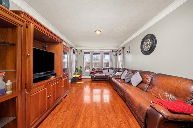 1314 S 59th Ct, Cicero, IL 60804 - living area featuring a textured ceiling, light wood-style flooring, and ornamental molding