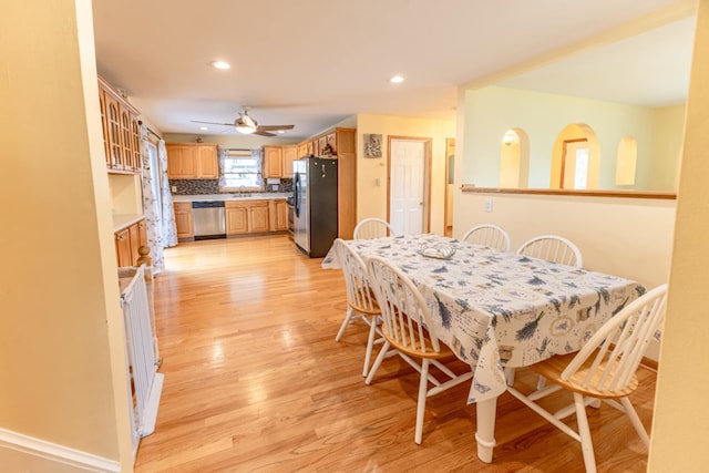 750 Evergreen Ln, Bartlett, IL 60103 - dining area featuring light wood finished floors, a ceiling fan, recessed lighting, and baseboards