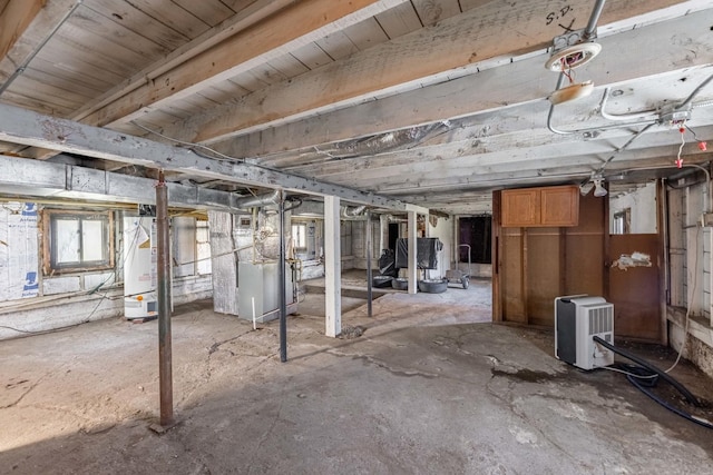 below grade area featuring water heater